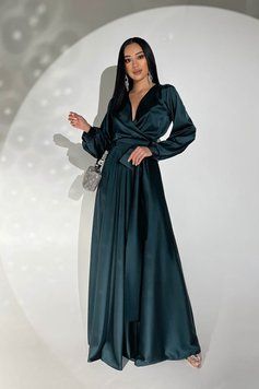 Шовкова сукня максі смарагдового кольору 15 фото